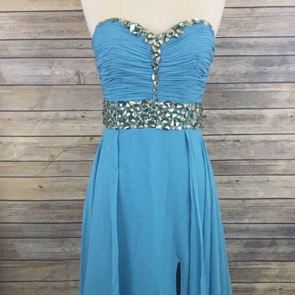 ALYCE PARIS B'DAZZLE DRESS Blue Teal Strapless